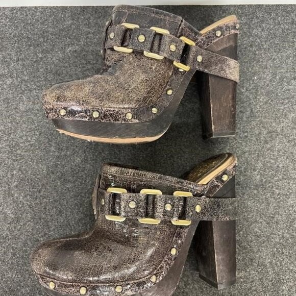 BOGO Vince Camuto Sz 6 Christies Brown Distressed Leather Platform Clogs Mules - Picture 4 of 7